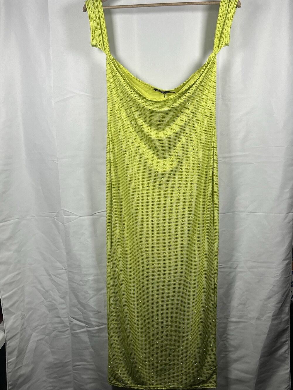 Boohoo green glitter off shoulder maxi dress womens 10 NEW party cocktail